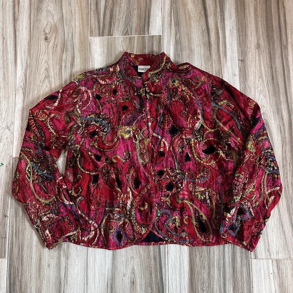 Chicos Jacket Topper Coat Silk 2/S Pink Boho Beaded Embroidered Blazer Artsy - Picture 1 of 10